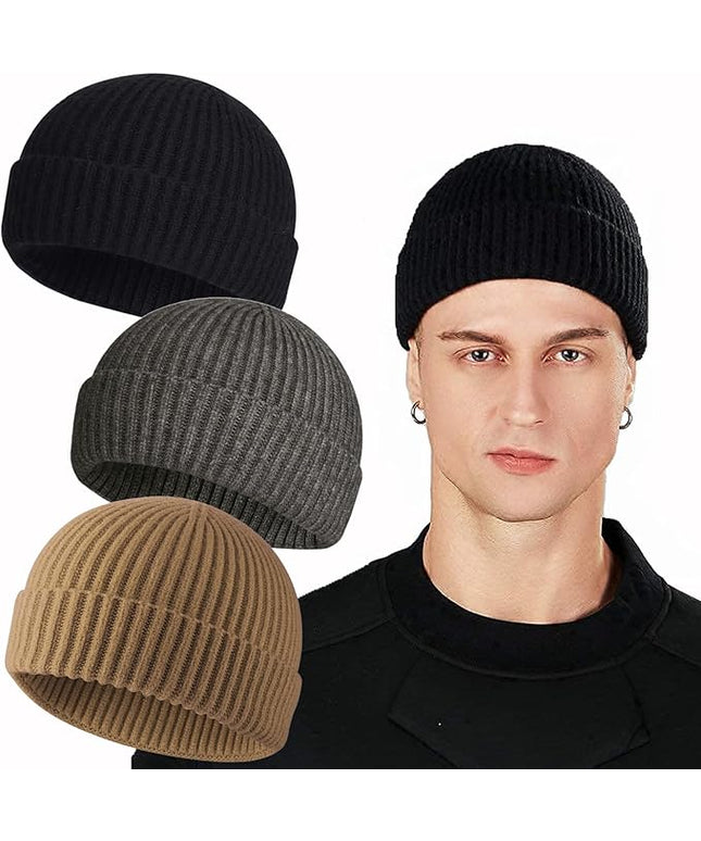 ROYBENS Swag Wool Knit Cuff Short Fisherman Beanie for Men Women, Winter Warm Hats
