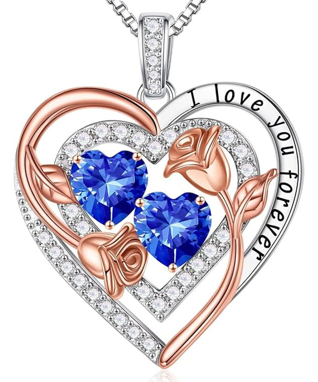 Iefil Christmas Gifts for Women - Sterling Silver Birthstone Necklace Anniversary Birthday Gifts for Her Wife Mom Daughter