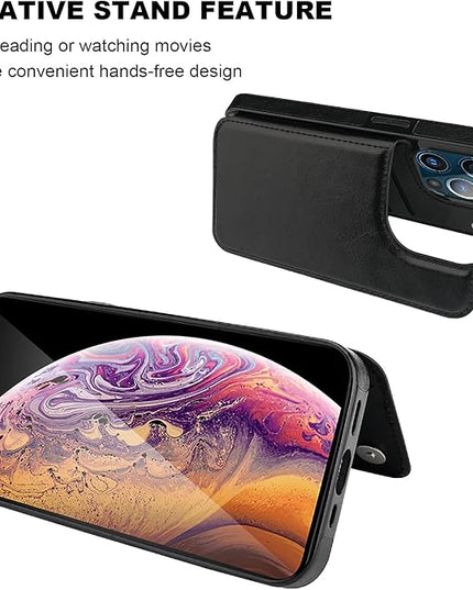 ONETOP Compatible with iPhone 13 Pro Max Wallet Case with Card Holder,PU Leather Kickstand Card Slots Case, Double Magnetic Clasp and Durable Shockproof Cover 6.7 Inch(Black)