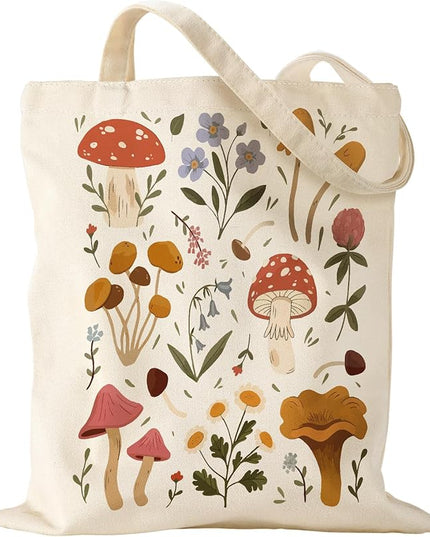 Aesthetic Canvas Tote Bag for Women - Sturdy Cloth Cotton Totes Bag with Pattern Shoulder Bag