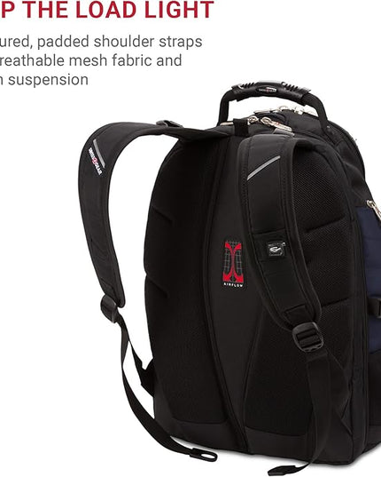 SwissGear 1900 ScanSmart 17” Laptop Backpack Blue/Black – Reflective Tech Backpack with ScanSmart Compartment – Multiple Organizer Pockets & RFID Scan Blocking Technology