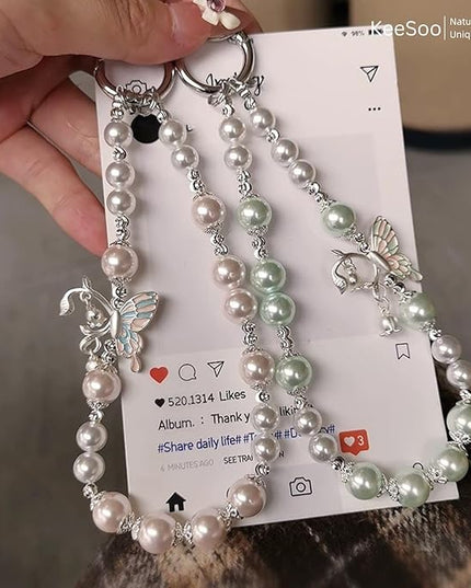 Korean-Style Pearl Butterfly Phone Charm - Luxe Hands-Free Elegance, Universally Compatible with iPhone & Android, Radiating Timeless Charm, Purple