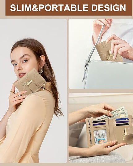 yiijay Small Wallet Women RFID Blocking Leather Bifold Wallet Credit Card Holder for Women Ladies Compact Wallet Mini Purse With Zipper Pocket
