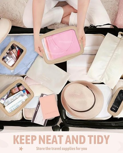 5PCS Clear Toiletry Bag,TSA Approved Travel Makeup Pouch with Zipper for Cosmetics and Toiletries，Diaper Bag Organizer Pouch Set，Women's Purse Organizer and Clear Car Bag