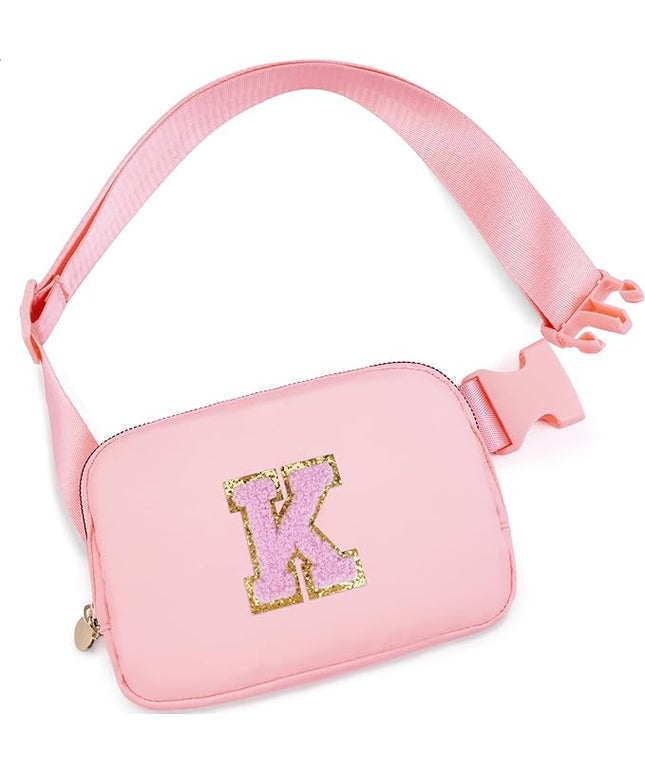 Uygafly Personalized Belt Bag for Women Girls - Fashion Mini Waist Packs with Adjustable Strap - Trendy Travel Fanny Pack Crossbody Bags with Initial Letter - Teen Gifts | Peach,K