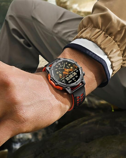 Hwagol Smart Watches for Men (Call/Notification),1.52'' Military Smart Watch, Two Style Kits,Flashlight,100+Sport Modes/Heart Rate/Sleep Monitor/Pedometer (Orange-Blue)