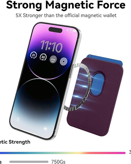 Magnetic Wallet Cell Phone Card Holder for Phone Case with Mag-Safe, Stronger Magnetic RFID Leather Phone Wallet Stick on Series of iPhone 17/16/15/14/13/12 and Pro/Promax, Cherry