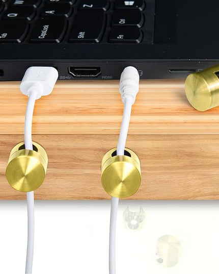 4 Sets Charger Holders for Cords, Gold Color Adjustable Cable Anchor Holders, Adhesive Metal Cord Clips, Cable Management Wire Organizers for Desk, Office, Nightstand