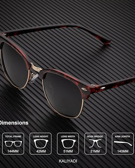 KALIYADI Sunglasses Men Polarized Sunglasses for Men Women Unisex Semi-Rimless Frame Retro Driving Sun Glasses UV Blocking