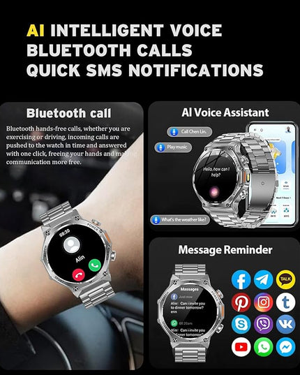 Fitness Smart Watch for Men Women, Bluetooth Calling & 1.8" AMOLED, SpO2/Heart Rate/Sleep Tracker, 100+ Workout Modes, IP67 Waterproof, 7+Day Battery, iPhone Android Compatible (Silver)