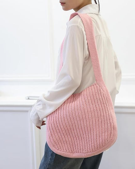 ENBEI Women's Crochet Tote Bag Knit Shoulder bag,Aesthetic Bag,Cute Eco-Friendly Tote for Travel,Daily Use,Gift Box Packaging