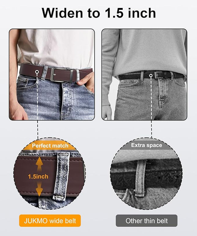 JUKMO 1.5" (38mm) Leather Ratchet Belt for Men in Gift Box
