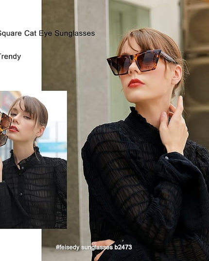 FEISEDY Vintage Square Cat Eye Sunglasses Women Trendy Cateye Sunglasses B2473