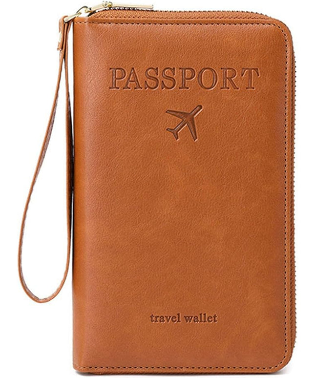 Passport Holder for Travel Women and Men RFID Passport Holder with Card Slots Holder Passport Case Passport cover Passport Wallet Travel Essentials and Accessories (Zipper, Brown Zipper)
