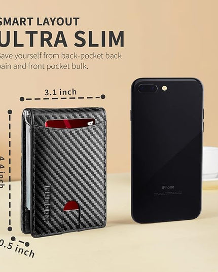 Genuine Leather Slim Wallet for Men RFID Blocking Bifold Minimalist Front Pocket Mens Wallet with Money Clip Thin Gift Box