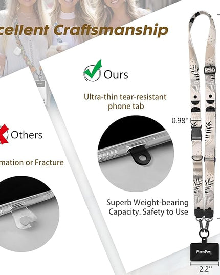 Phone Lanyard Crossbody, Abstract Leaf Cell Phone Strap for Around The Neck Adjustable, Anti Theft Cute Lanyard for iPhone Case ID Holder Keys Accessories Travel Essential