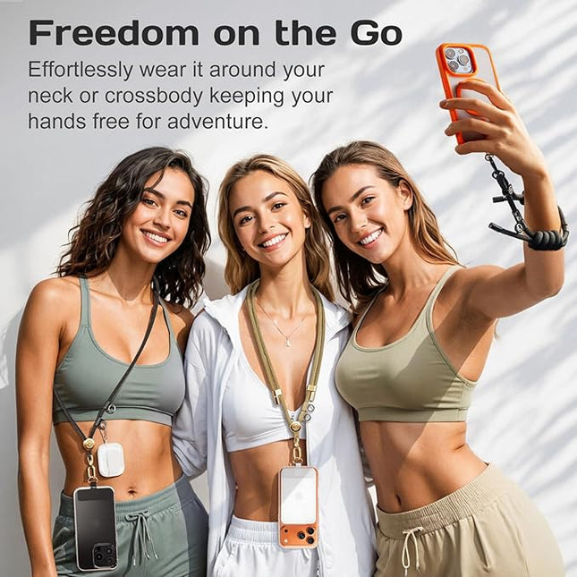 Phone Lanyard Crossbody with 2 Hanging Loops: Metal Buckle Adjustable Skin-Friendly Cell Phone Strap for iPhone Around,Hands-Free Universal Anti Theft Neck Lanyards For Outdoor Travel,Black