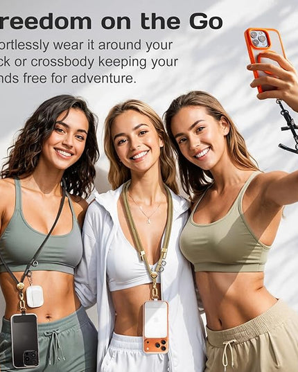 Phone Lanyard Crossbody with 2 Hanging Loops: Metal Buckle Adjustable Skin-Friendly Cell Phone Strap for iPhone Around,Hands-Free Universal Anti Theft Neck Lanyards For Outdoor,Black Gold