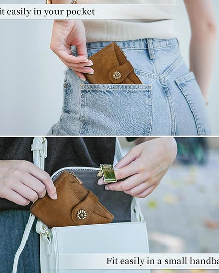 Blucoay Womens Wallet,RFID Blocking Wallet Women,Soft Leather Bifold Small Wallets For Woman Card Holder With Removable ID Window brown