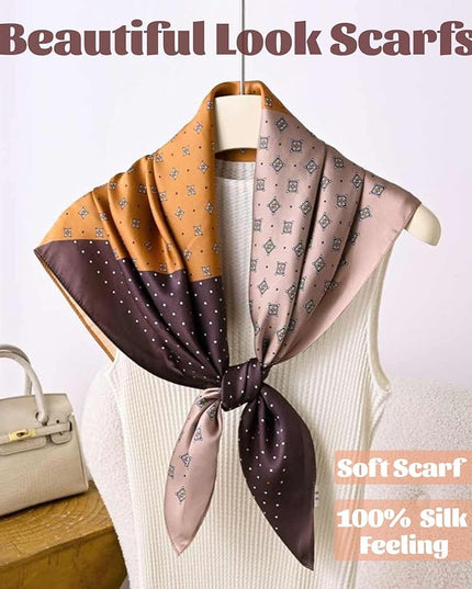 kcctoo 27.5" Mulberry Silk Feeling Head Scarf Women's Fashion Square Neck Satin Scarfs for Bag Hair Scarves Gift