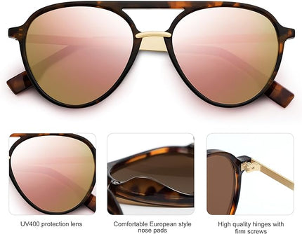 SOJOS Retro Aviator Polarized Sunglasses for Women Men Double Bridge Ladies Shades