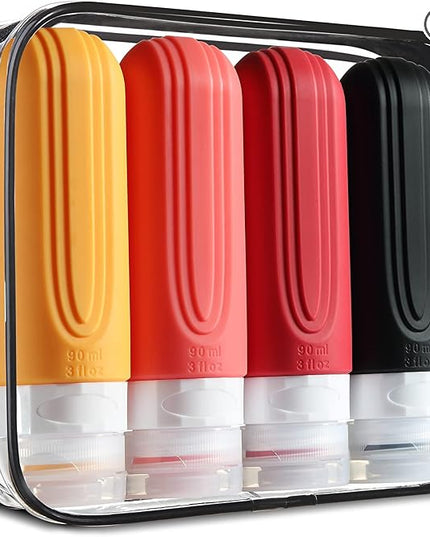 Travel Bottles for Toiletries, Tsa Approved 3oz Travel Size Containers BPA Free Leak Proof Refillable Liquid Silicone Squeezable Travel Accessories for Shampoo Conditioner Lotion (4 Pack)