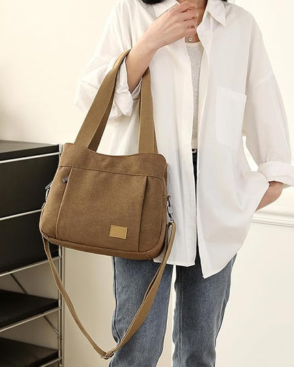 Sunshinejing Women's Canvas Purse Small Shoulder Tote Work Crossbody Bag Multi-pocket Handbag