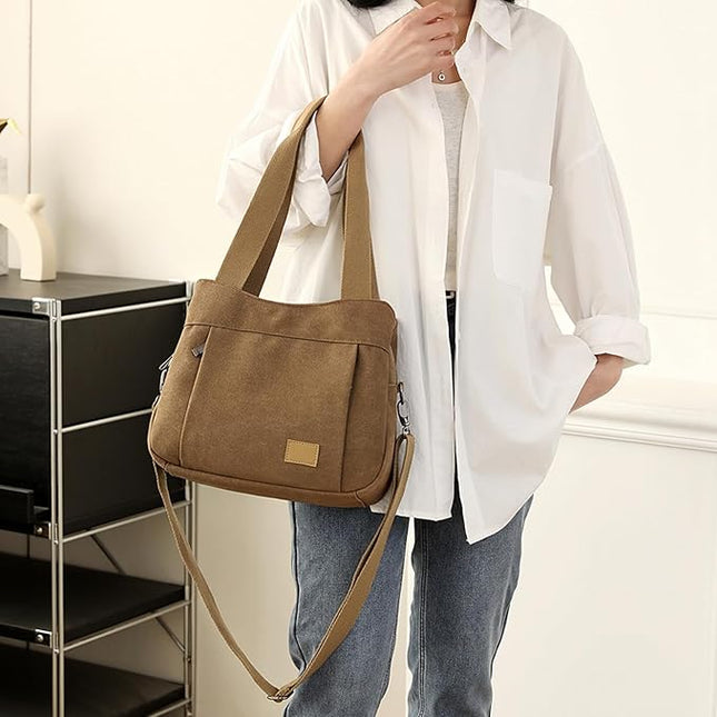 Sunshinejing Women's Canvas Purse Small Shoulder Tote Work Crossbody Bag Multi-pocket Handbag