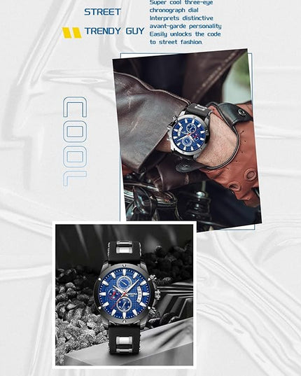 NIBOSI Watches for Men Waterproof Chronograph Mens Watches Analog Quartz Big Face Classic Stylish Fashion Casual Designer Luminous Waterproof Business Work Wrist Watch Elegant Gift for Men