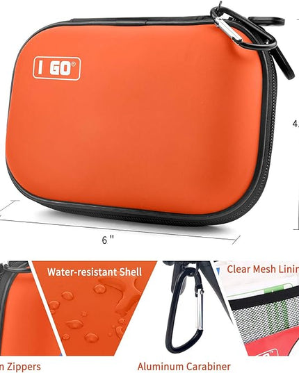 I GO 85 Pieces Hard Shell Mini Compact First Aid Kit, Small Personal Emergency Survival Kit for Travel Hiking Camping Backpacking Hunting Marine Car