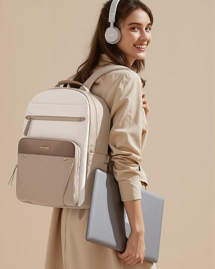 LOVEVOOK Laptop Backpack for Women, 17.3" Work Backpack Purse, Travel Personal Item Bag, Carry On Business Computer Bag, Casual Daypack for Office, School, or Gift, Soft Taupe
