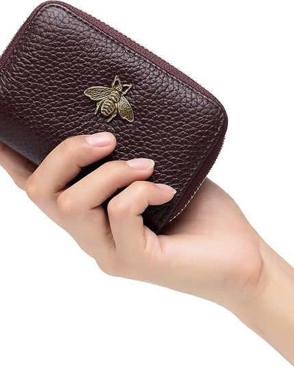 imeetu RFID Credit Card Holder, Small Leather Zipper Card Case Wallet for Women
