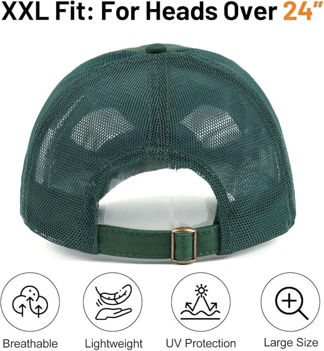 Zylioo XL XXL Oversize Baseball Cap, 100% Cotton Adjustable Dad Hat for Big Heads 23.5"-25.5", Soft Crown Large Size Cap