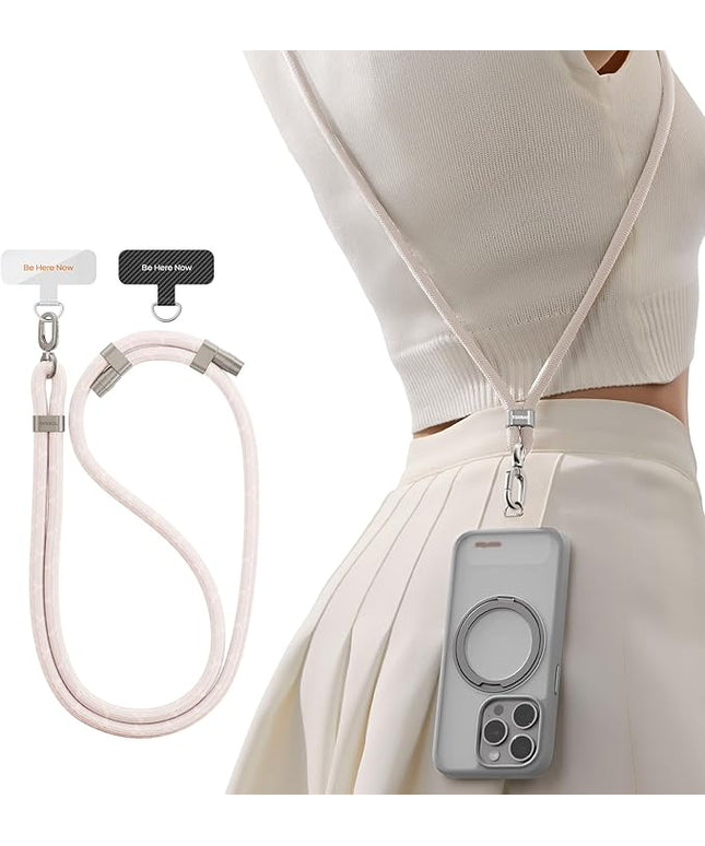 TORRAS Phone Lanyard Crossbody with 2 Phone Tabs, Adjustable Anti Theft Strap for All Cellphone, Premium Metal Buckles, Skin-Friendly, Universal Cellphone Neck lanyard for Travel Essentials, Beige