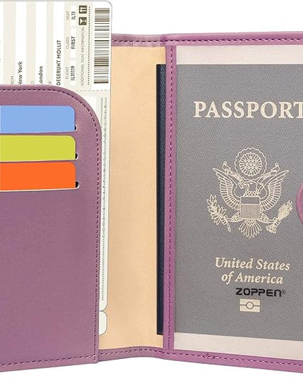 ZOPPEN Passport Holder Women, Passport Cover Travel Wallet Rfid Blocking Passport Wallet Cover Case Travel Essentials Document Organizer, Elegant Purple