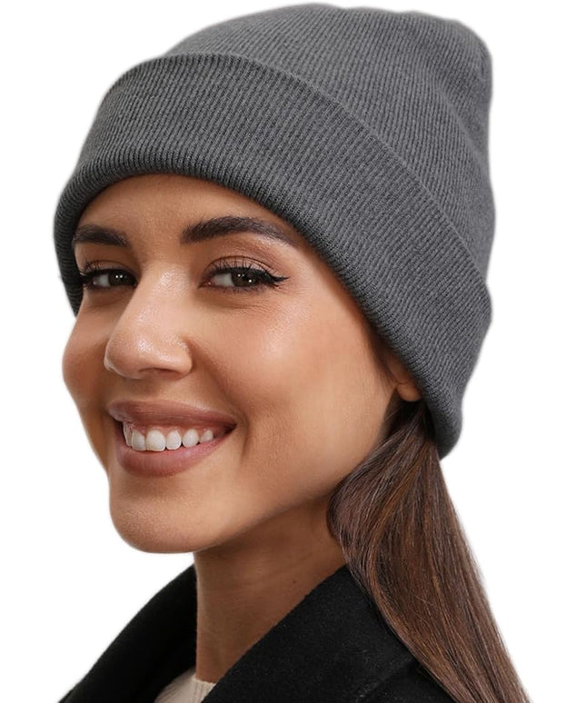 100% Cotton Beanie Hat- Unisex Ultra Soft Winter Warm Stretch Knit Cuffed Hats Fisherman Beanies Skull Cap