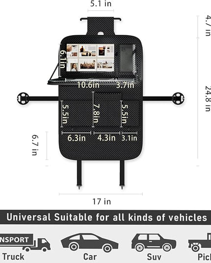 GMQ Back Seat Car Organizer 1 Pack,Backseat Organizer with Tray,Multifunctional Car Seat Back Storage Box with Foldable Tablet Holder (Carbon Black, Weave)