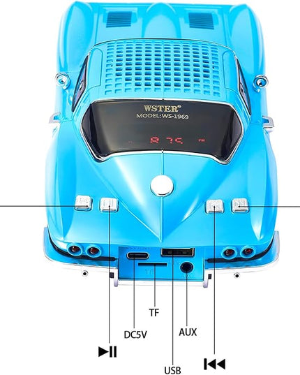 Retro American Style car Bluetooth Speaker, Portable Wireless Outdoor Speaker, TWS Stereo, Support USB/TF/AUX, Party Bluetooth Speaker with Microphone,Classic car Gifts for Men(Blue)
