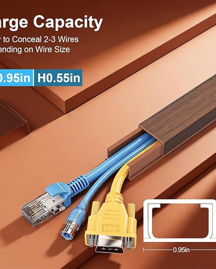 Yecaye Cord Hider, 113in Medium Cord Covers for Wires on Wall, Cord Organizer for 2-3 Wires, Easy Install Cable Management Kit, TV Cable Hider for Home Office, W0.95in H0.55in, Cherry