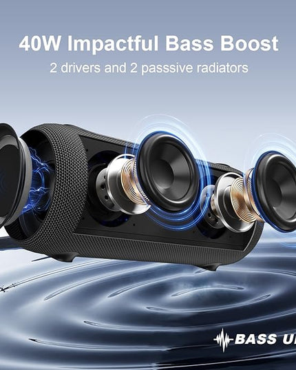 Passau Portable Bluetooth Speakers Loud 40W Peak Stereo Sound, Passive Radiators-Deep Bass, All Day Playtime, Adjustable Strap, BT5.3, IPX5 Wireless Speaker RGB Lights for Indoor Outdoor