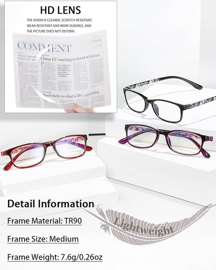 EYEURL Reading Glasses for Women-Blue Light Blocking For Women-3 Pack Computer Readers 1.0 Spring Hinge Anti UV Ray/Eye Strain/Glare Eyeglasses