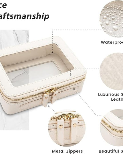 Aveniee Clear Makeup Bag Organizer,Large Travel Toiletry Bag for Women, Waterproof Cosmetic Pouch with Zippers,Car Organizers and Storage Case for Accessories,White