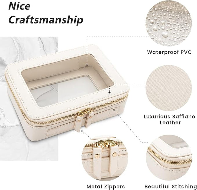 Aveniee Clear Makeup Bag Organizer,Large Travel Toiletry Bag for Women, Waterproof Cosmetic Pouch with Zippers,Car Organizers and Storage Case for Accessories,White