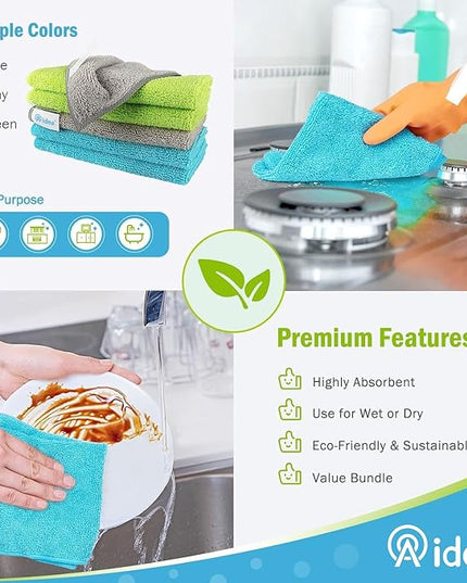 AIDEA Microfiber Cleaning Cloth-8PK, Soft Microfiber Towels for Cars, Absorbent Cleaning Rags, Lint-Free Streak-Free Wash Cloths for House, Kitchen, Window(12in.x16in.) (Pack of 2)
