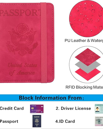 Melsbrinna Premium Leather Passport Holder Covers Case, Waterproof Rfid Blocking Travel Wallet Passport Holder with Pen Holder, Cute Passport Book for Women/Men