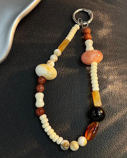 Vintage Elliptical Beaded Phone Wrist Strap Cute Phone Charm Lanyard Cellphone Chain Wristlet Wrist Straps for Phones Beaded Keychain Wristlet Bag Charms for Handbags Cellphone Bracelet Strap