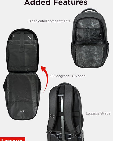 Lenovo B325 Laptop Backpack, Grey, 17-Inch, Water-Resistant Travel Backpack with External USB Port, Anti-Theft Design, Luggage Strap, for Men & Women, Perfect for Work, School, and Travel