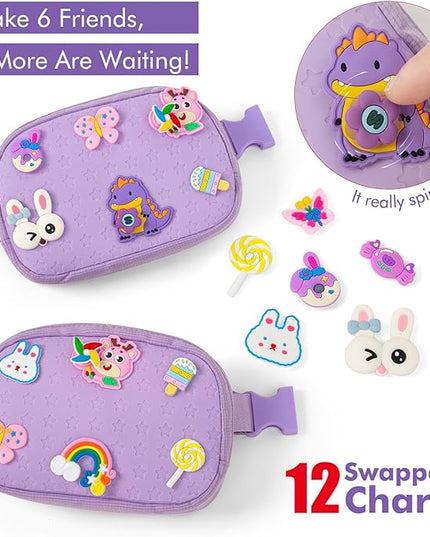 Cute Diy Pink Waist Fanny Pack for Girls, Crossbody Bag Purse Belt Bag,Dance Recital Birthday Gifts for 3 4 5 6 7 8 9 10 11 12 Year Old Kids.(916Purple)
