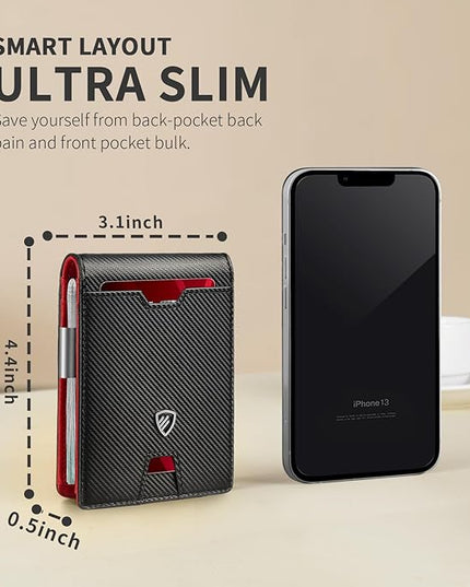 RUNBOX Mens Slim Wallet with Money Clip RFID Blocking Bifold Credit Card Holder for Men with Gift Box