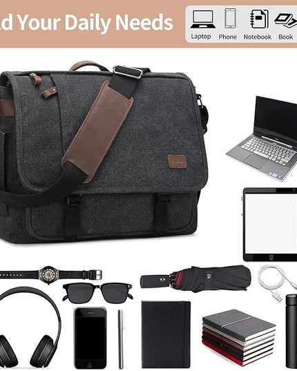Nerlion Messenger Bag 15.6 Inch Laptop Bag Computer Bag Canvas Water-resistant Shoulder Bag Work Briefcase Bookbag for College (15.6", Dark Gray)